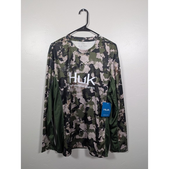 New Huk Men's Icon X Refraction Camo LS Men's L Vented Shirt Green‎ - Picture 1 of 9